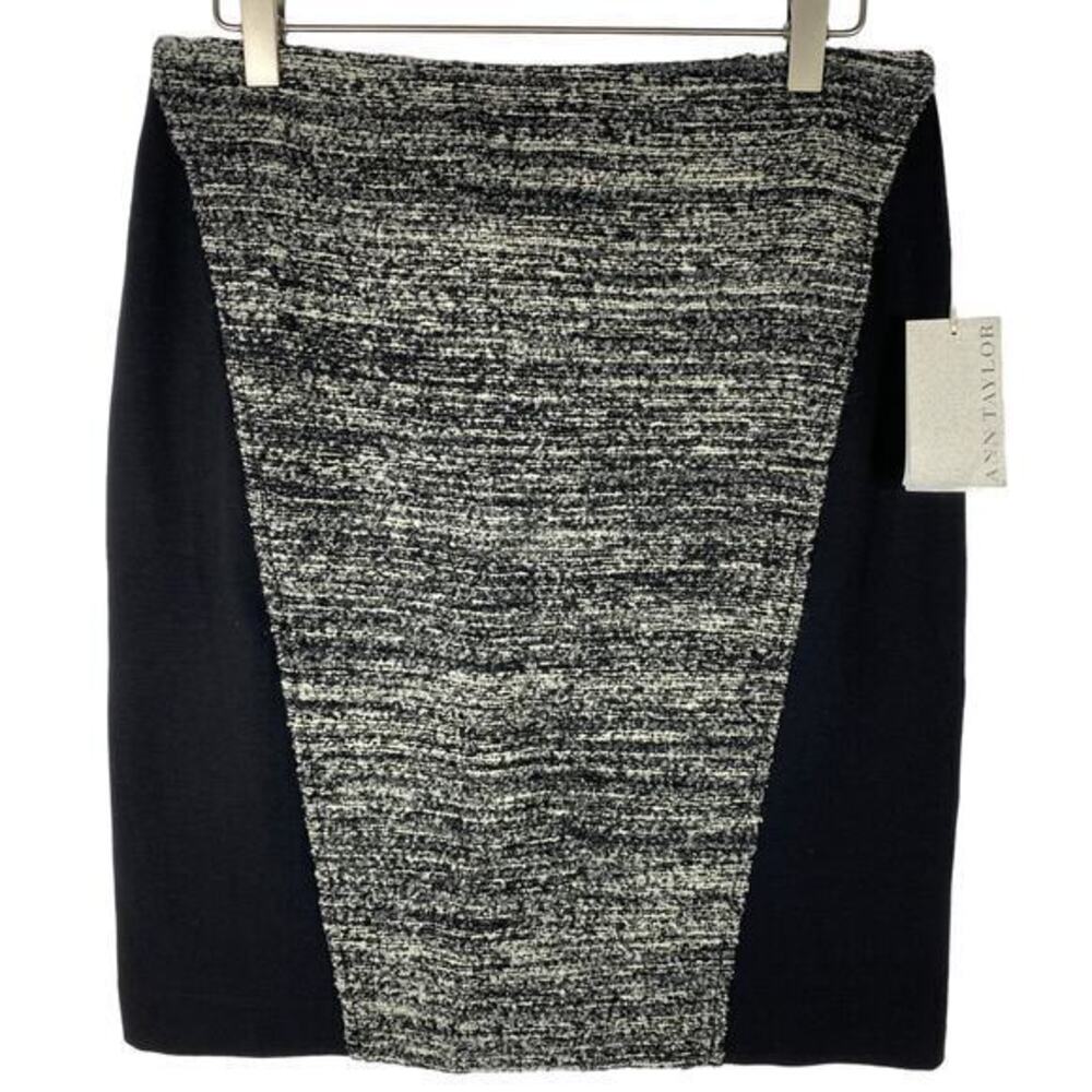 Ann Taylor Tweed Skirt Sz 6 Gray Black White‎ Wool Blend Preppy Old Money NEW!
